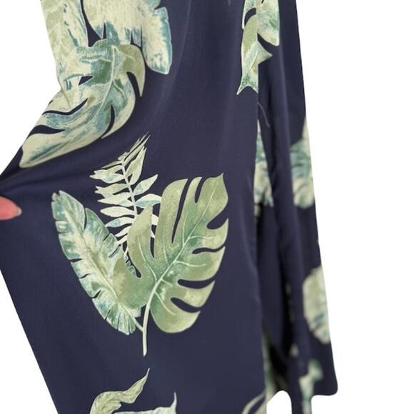 Womens Faux Wrap Jumpsuit Tropical Print Monstera Backless Navy Blue Size Small - Picture 3 of 9
